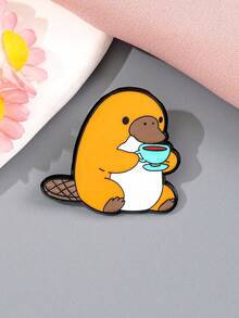 1枚黄色鸭嘴兽喝茶胸针，慵懒休闲风，小众精品配饰，为外套、毛衣和日常穿搭增添活力 - 彩色 - 查看 8