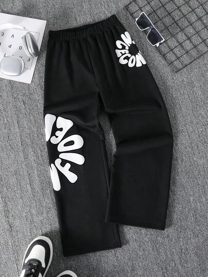 休闲百搭街头嘻哈风印花柔软舒适长裤，适合青少年男孩，春夏秋季皆宜。