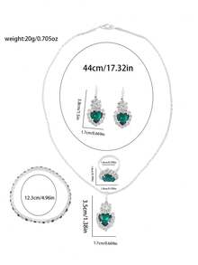 Bộ trang sức 5 món dành cho nữ: Dây chuyền đá sapphire hình trái tim, bông tai, nhẫn, vòng tay, trang sức cưới và dạ hội cao cấp. - Bộ trái tim - Xem 2