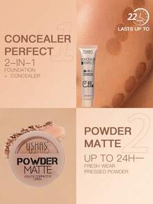 USHAS 二合一粉底蜜粉套装，哑光粉底，遮盖肌肤瑕疵，完美肤色，持久防水妆容 - #05 Cool Porcelain Beige - 查看 3