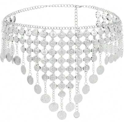 Monedas - Falda de baile del vientre para mujer, con cadena corporal, accesorio para disfraz de Halloween,44319196