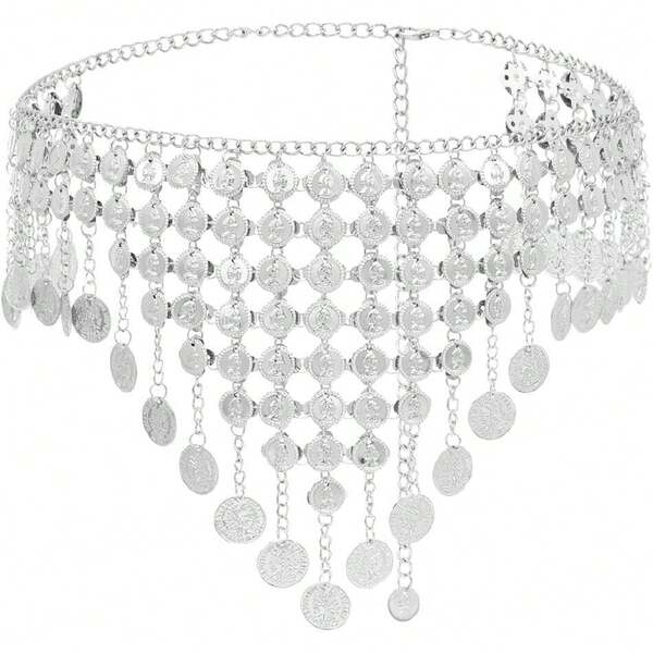 Monedas - Falda de baile del vientre para mujer, con cadena corporal, accesorio para disfraz de Halloween,44319196