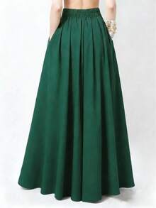Chân váy nữ màu trơn, kiểu dáng thường ngày, thích hợp cho mùa hè và mùa xuân. - màu xanh lá - Xem 2