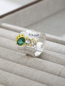 1 pièce Ensemble de bijoux de bague de mariage pour femme, édition large, avec anneaux en zirconium vert synthétique. Convient pour les fiançailles et les célébrations d'anniversaire - anneau - Voir 6