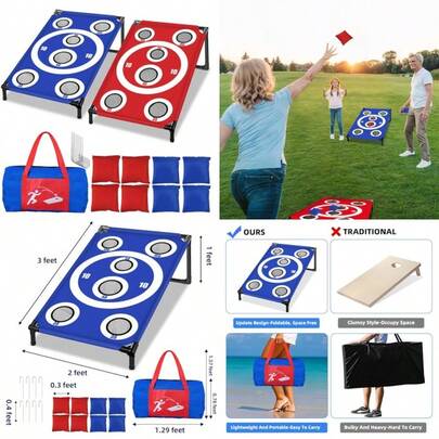Cornhole Board Set With 8 Bean Bags 3x2 Ft Corn Hole Games Portable Cornhole Set For Indoor And Outdoor Ideal For Adults Camping Travel Beach Yard