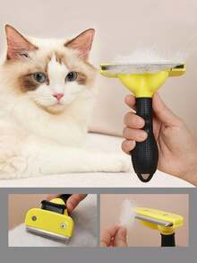 1件装二合一猫狗美容工具 - 浮梳和针梳 - 去除缠结、打结和脱落的毛发 - 温和有效的宠物毛发去除器 - 黃色 - 查看 3