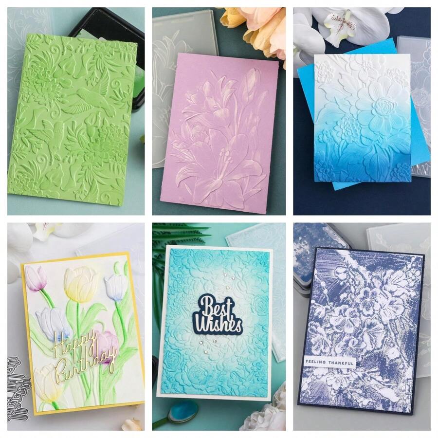 Plantilla de relieve en 3D con flores degradadas, para hacer álbumes de fotos, tarjetas y carpetas de artesanía con textura en 3D, ideal para entusiastas de la manualidad - Multicolor - Ver 1