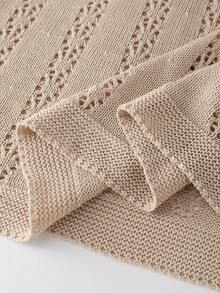 Spring And Summer Women's Elegant Dresses, Casual Knitted Short Sleeved Skirts, Hollowed Out Vacation Beach Dresses Suitable For Evening Beach Wear - 卡其色 - 查看 8