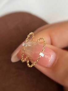 1枚S925纯银极简镂空链扣方形戒指，百搭时尚精致几何指节/中指戒指，女士款 - 方形 - 查看 1