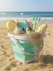 Multifunctional Beach Toy Set, Soft Material, Includes Foldable Beach Bucket, Lightweight, Suitable For Beach Lovers, Applicable For Backyard Play, Outdoor Travel, Sand And Water Games, Beach Essentials, Pool Accessories, Toy Room Home Decor - One Size Fits All - View 5