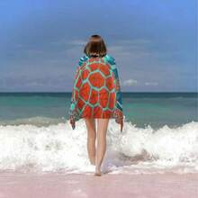 抽象波浪图案海龟印花浴巾，适用于浴室和水疗中心 - 1 - 查看 1