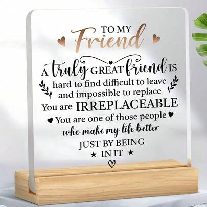 1件装朋友感恩亚克力桌面摆件 - 多用途房间及办公室装饰，送给闺蜜、女友、灵魂伴侣 - 无羽毛透明友谊牌匾 - 无需用电，适用于圣诞节、万圣节、感恩节等节日装饰