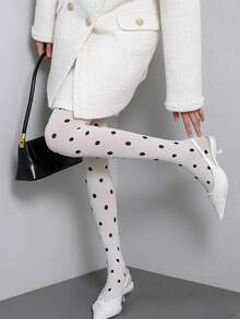 Y2K Cute Polka Dot Sheer Pantyhose – Retro High Waist Stretchy Tights For Daily Wear - Multicolor - View 3