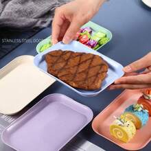 Bộ 4 khay nhựa hình chữ nhật đa năng bốn màu, kiểu dáng Bắc Âu sáng tạo, dùng đựng rau củ, bánh ngọt, đồ ăn nhẹ, trái cây, dày dặn, bền chắc, dễ vệ sinh, thích hợp để đựng đồ trong nhà bếp, phòng khách, phòng tắm, vật dụng thiết yếu cho gia đình (Màu ngẫu nhiên), khay, bộ bày bàn tráng miệng, bát đựng trái cây, đĩa nhựa. - Nhiều màu - Xem 4