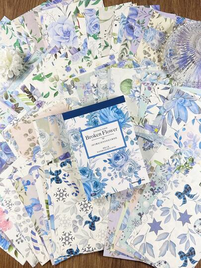 100 Sheets/Book Vintage Watercolor Floral Material Paper, Scrapbooking, Collage, DIY Craft Paper