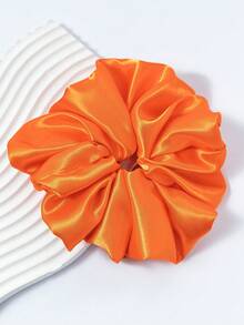 1pc Women's Minimalist Fashion Large Satin Scrunchie Hair Accessory Ponytail Holders Scrunchy Hair Elastics - Orange - View 5