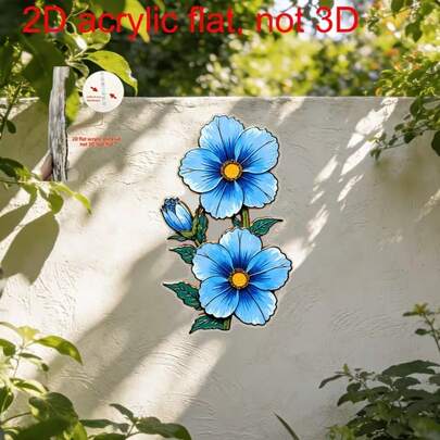 2D平面，1件装，清新蓝色花朵墙贴，亚克力户外墙贴，墙贴，适用于花园、庭院、围栏、室内装饰，自粘式，易于安装，理想的乔迁礼物，派对、节日装饰