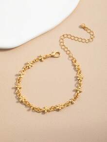 Pulsera con diseño de cruz y flor, joyería personalizada y exagerada de moda europea y americana - Dorado - Ver 1