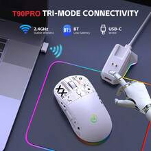 T90PRO 三模式充电底座无线鼠标，RGB 背光静音游戏鼠标，适用于台式机和笔记本电脑 - 查看 2