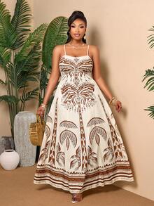 BIUBIU Plus Size Women's White Floral Print Sleeveless Bodycon Dress, Ruched Flowy Sleeveless Summer Vacation Dress - Apricot Brown - View 6