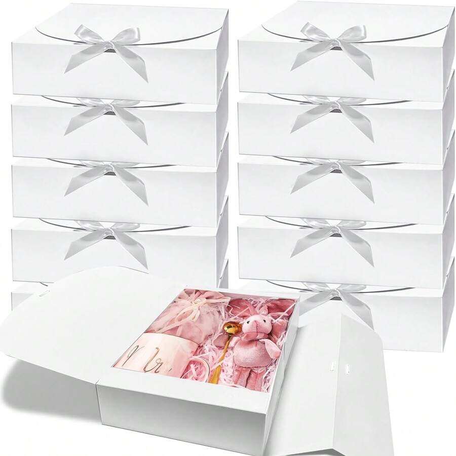 Hộp quà màu đen có nắp đậy (1-5/10 chiếc), Hộp quà cầu hôn cho phù rể, Hộp quà màu đen sang trọng có ruy băng, Hộp quà cưới, Hộp quà sinh nhật, Hộp quà dự tiệc, Hộp quà phù dâu, Quà tốt nghiệp, Hộp quà ngày Valentine - trắng - Xem 1