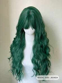 Tóc giả dài gợn sóng màu xanh lá cây có mái cho bé gái, thích hợp để hóa trang hàng ngày, Halloween, Giáng sinh, chịu nhiệt. - Nhiều màu - Xem 3