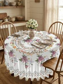1 件装优雅印花桌布，耐用涤纶材质，镂空包边，防污、防水、可水洗、防皱，适用于各种场合，例如复活节早午餐、母亲节下午茶、露台聚会，是餐桌、厨房、婚礼装饰和复古装饰的必备家居装饰品。 - 彩色 - 查看 15
