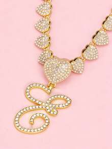 字母吊坠项链 迈阿密链条项链 女士嘻哈镶钻字母吊坠项链 珠宝礼物 - 愛心字母項鍊 - 查看 6