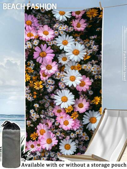 [250gsm Ultra-Soft Quick-Dry] Beach Towel | 70*140cm/90*180cm Available | Multicolor Daisy Pattern Print | High Absorbency Portable Swim Towel, Bathroom Decor, Beach Towel | Suitable For Summer Beach, Swimming, Travel, Camping, Fitness