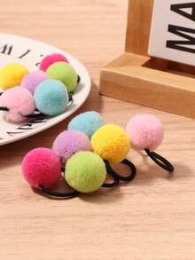 12pcs Pink, Blue, Magenta Pom Pom Hair Scrunchies, Cute Cartoon Hair Ties For Ponytail - Multicolor - View 4