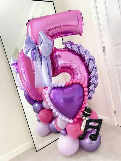 Bộ 28 bóng bay chủ đề thần tượng, bao gồm bóng hình trái tim màu tím, biểu tượng âm nhạc, số 0-9 màu hồng 32 inch, bóng bay sọc và bóng bay cao su, thích hợp trang trí buổi hòa nhạc, lễ hội âm nhạc, nhóm nhạc nữ, tiệc sinh nhật, trang trí trong nhà, tiệc tùng, đạo cụ chụp ảnh, quà tặng bất ngờ cho con trai/con gái.