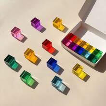 1 Set Kit de Cubo Prisma Arcoíris - Bloques de construcción de acrílico transparente para juegos de luz y sombra, diseño espacial y alivio del estrés, adecuado para adolescentes y adultos como decoración moderna de escritorio - Multicolor - Ver 3