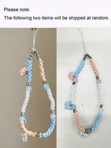 可爱蝴蝶串珠手机壳挂链，DIY串珠相机挂绳，防丢链 - 彩色 - 查看 7