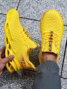 Men's Athletic Yellow Shoes With Hollow EVA Sole Lightweight Sport Sneakers For Running Fitness And Urban Street Style - Màu vàng - Xem 2