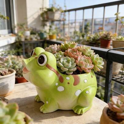 可爱青蛙造型多肉植物花盆，创意动物树脂花盆，桌面及阳台装饰植物盆