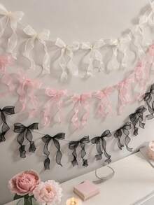 Trang trí cờ nơ ruy băng, màu trắng, be, đen, hồng, xanh dương, vàng, phông nền trang trí tiệc ngày lễ - Nhiều màu - Xem 2