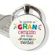 红苹果、西班牙语、白色背景、时间宝石钥匙扣、尺子、书、教师钥匙扣、教师节钥匙扣 - 彩色 - 查看 4