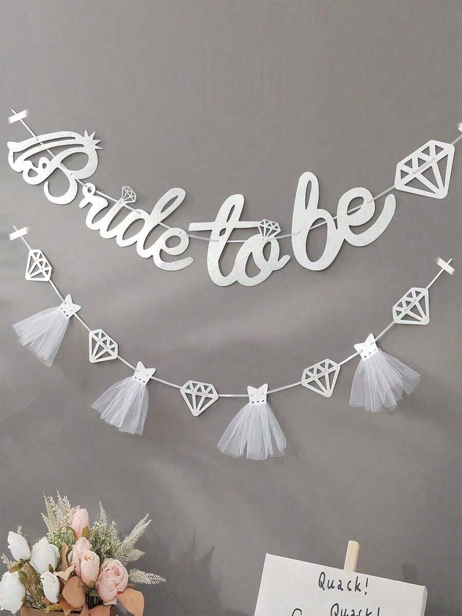 1 pieza/Set Pancarta "Novia" para decoración de despedida de soltera, decoraciones para ducha nupcial y boda - plata - Ver 1