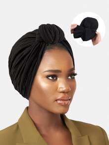 1pc Women's Knotted Headscarf, Headwrap, Pleated Hat, Suitable For Daily Use - Black - View 7