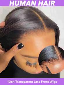 22英寸蕾丝前假发，真人发，预先拔毛，带婴儿发，150密度，真人发假发，直发，13x4透明蕾丝前假发，自然黑色，女士款（8-24 26 28 30英寸） - Natural Black - 查看 5