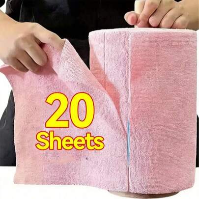 1 Roll Of 20 Reusable Super Absorbent Microfiber Cleaning Cloths - 7.9x7.9 Inches (20x20cm), With Holes, Super Absorbent, Scratch-Resistant, Machine Washable, Multi-Purpose Cleaning Towels For Home, Kitchen, Dining And Auto Detailing