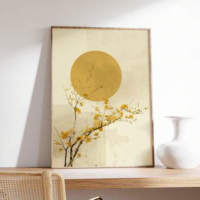 1 pieza Obra de arte de pared minimalista sin marco, póster de arte de pared de lienzo con sol amarillo y flor, impresión botánica zen para decoración del hogar y sala de estar moderna. Perfecto para decorar la sala de estar, el dormitorio, la cocina, el recibidor o el baño. También es un regalo ideal para familiares y amigos.