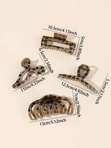 4pcs Leopard Print Hair Claw Clips, Glossy Minimalist Square Hair Clips Accessories For Daily & Casual Wear Hair Jaw Clip Hair Clamps Hair Clutch Hair Claw Clip, School Stuff, College Fall Winter Hair Accessories For Women For Vacation Outfits Woman Flower Hair Clip Casual ABS Animal Pattern Summer Outfits - Multicolor - View 5