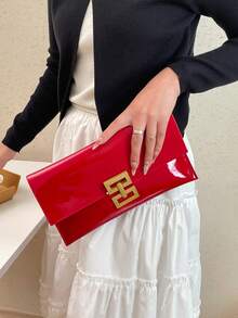 Tas Clutch Wanita Minimalis Kasual Modis 2026, Dompet Amplop Retro Warna Solid Baru, Tas Tangan - Merah - View 4