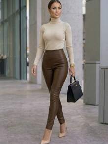 REF PK0992 WOMEN'S LEATHER PANTS - Chocolate Brown - View 4
