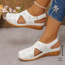 Fashion Casual Sandals, Hollow Hook And Loop Breathable Strap Wedge Heel, Closed Toe Stitching Slip-On Beach Platform Sandals For Women - White - View 14