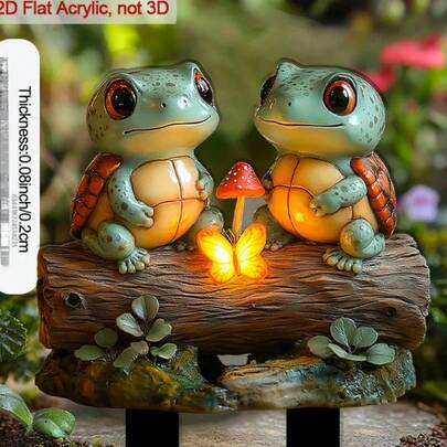 2D平面 - [2D平面] 2D平面，1件西部牛仔青蛙骑蛙花园标牌 - 2D亚克力户外庭院装饰，尖底设计，鲜艳绿色牛仔帽图案，耐候装饰，适用于花盆、花园