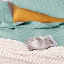 Soft Quilt Set King Size 3 Pieces Lightweight Quilts Aqua Bedspreads Coverlets Bedding Set for All Seasons Grid Pattern - Cuadrícula Aqua - Ver 4