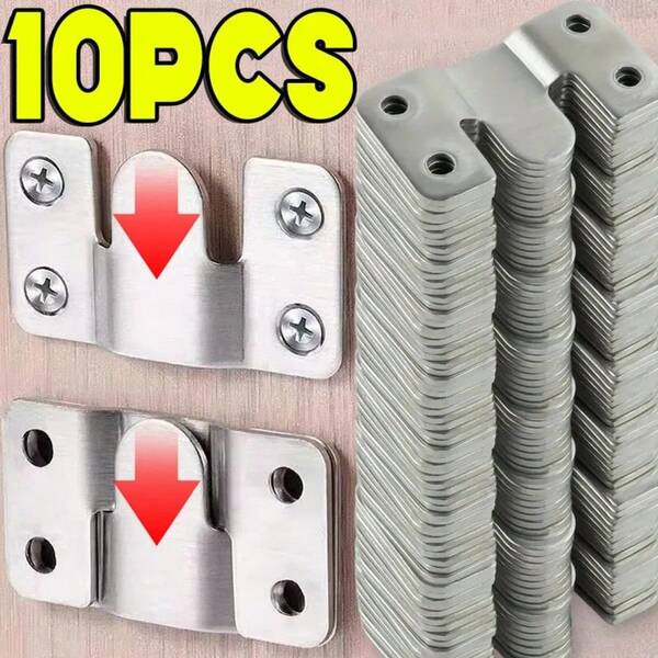 10 móc treo khung ảnh bằng thép không gỉ, móc treo gắn phẳng, khóa cài, giá đỡ liên kết đồ nội thất, khớp nối