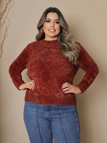 Plus Size Women's Knitted Sweater Long Sleeve Round Neck Casual Reverse FL-Sd2064 - 瓦 - 查看 1